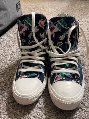 Converse White High-Top Sneakers with Black Print
